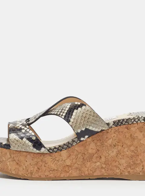 Jimmy Choo Atia Size 36.5 Grey Python Embossed Leather Wedge Sandals