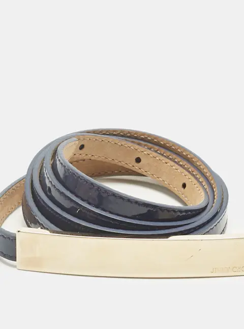 Jimmy Choo Purple Patent Leather Metal Logo Waist Belt 80CM