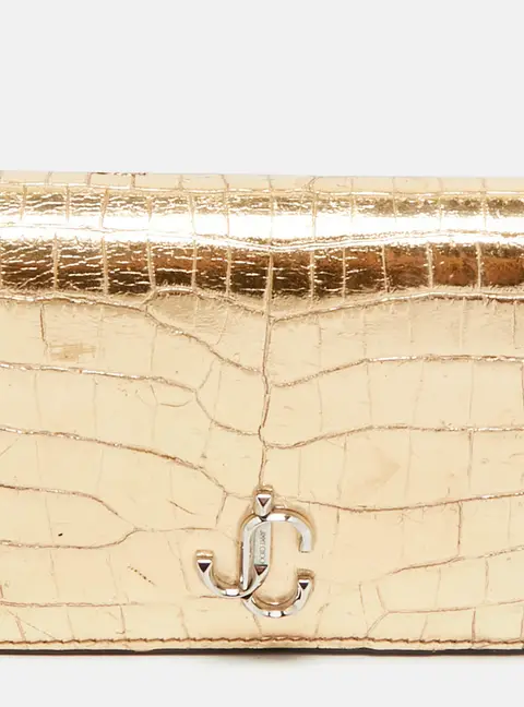 Jimmy Choo Hanne Gold Croc Embossed Leather Card Holder