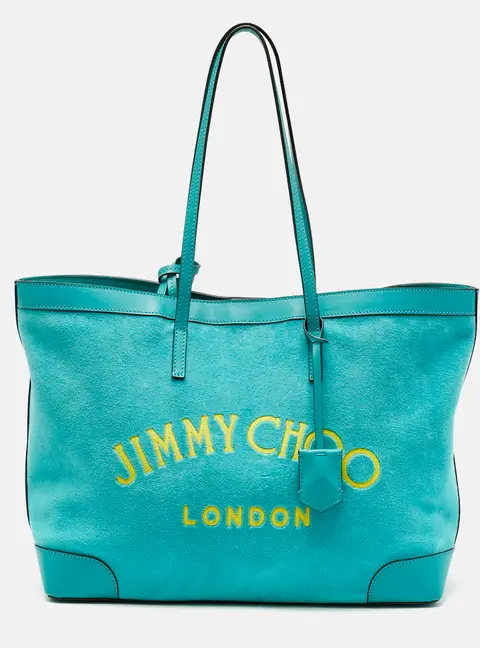 Jimmy Choo Malibu Green Towelling Fabric Logo Tote