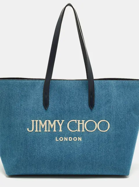 Jimmy Choo Logo Blue Denim and Leather Shopper Tote