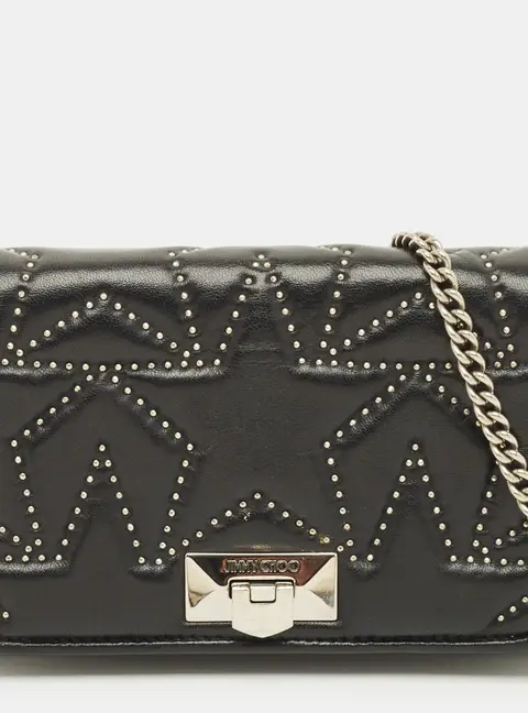 Jimmy Choo Star Studded Helia Black Leather Shoulder Bag