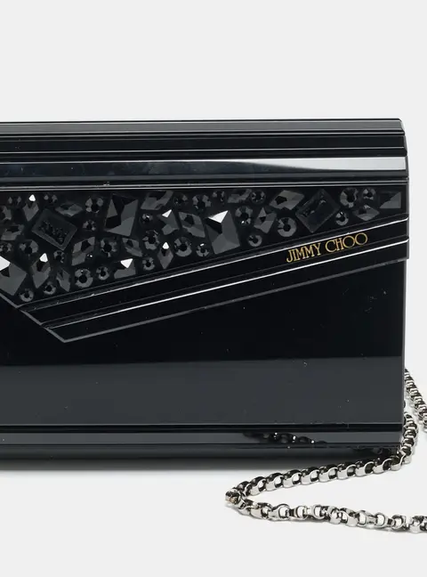 Jimmy Choo Candy Black Acrylic and Leather Chain Clutch