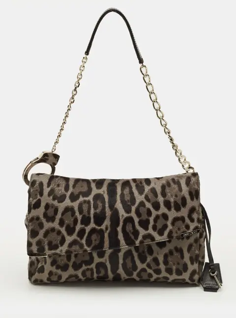 Jimmy Choo Handcuff Chain Grey/Brown Calf Hair Shoulder Bag