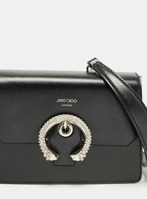 Jimmy Choo Madeline Crystal Black Leather Shoulder Bag