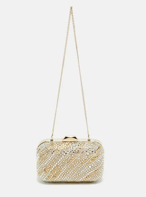 Jimmy Choo Cloud Beige/Multicolor Crystals and Satin Clutch