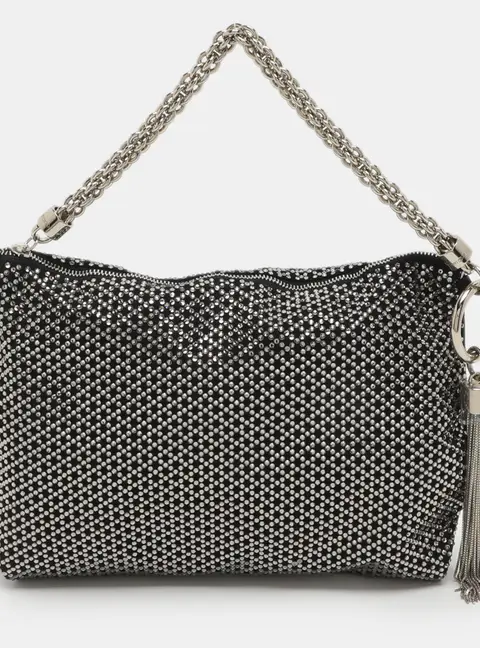 Jimmy Choo Callie Black Crystals and Satin Wristlet Clutch