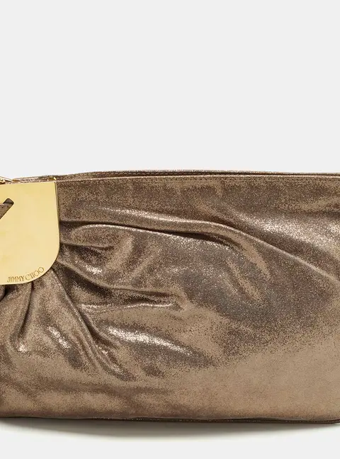 Jimmy Choo Pleated Metallic Textured Suede Wristlet Pouch