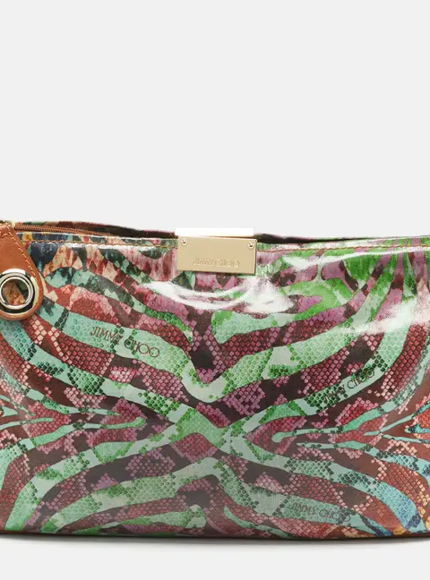 Jimmy Choo Multicolor Python Print Coated Canvas Zip Pouch