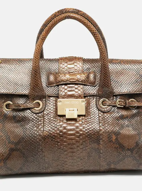 Jimmy Choo Rosalie Brown Glitter Python Satchel