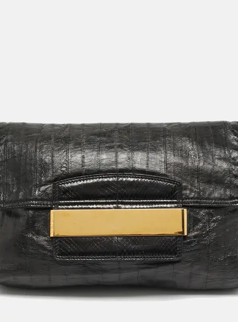 Jimmy Choo Carolina Black Eel Leather and Snakeskin Shoulder Bag