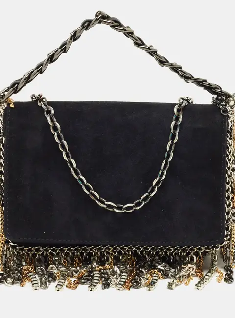 Jimmy Choo Black Suede Chain Embellished Fringe Shoulder Bag