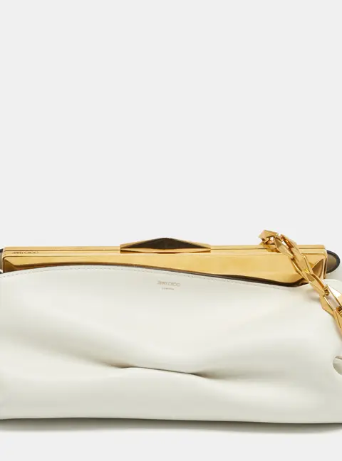 Jimmy Choo Off White Leather Diamond Chain Clutch