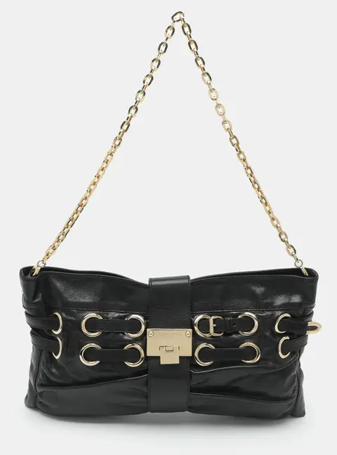 Jimmy Choo Rio Black Glossy Leather Clutch Bag