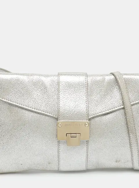 Jimmy Choo Rebel Silver Foil Leather Clutch Bag