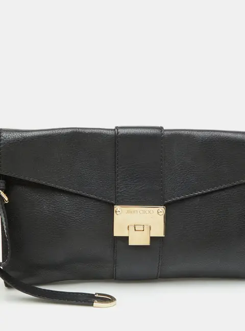 Jimmy Choo Rebel Black Leather Flap Clutch