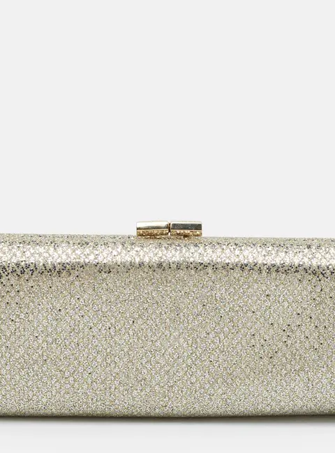 Jimmy Choo Twill Tube Gold Glitter and Lurex Fabric Clutch
