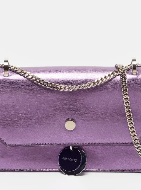 Jimmy Choo Finley Metallic Purple Leather Shoulder Bag