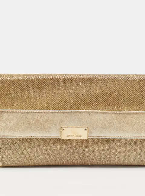 Jimmy Choo Reese Gold Glitter and Leather Clutch