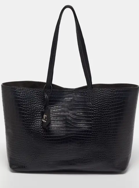 Jimmy Choo Nine2Five East-West Black Croc Embossed Leather Tote