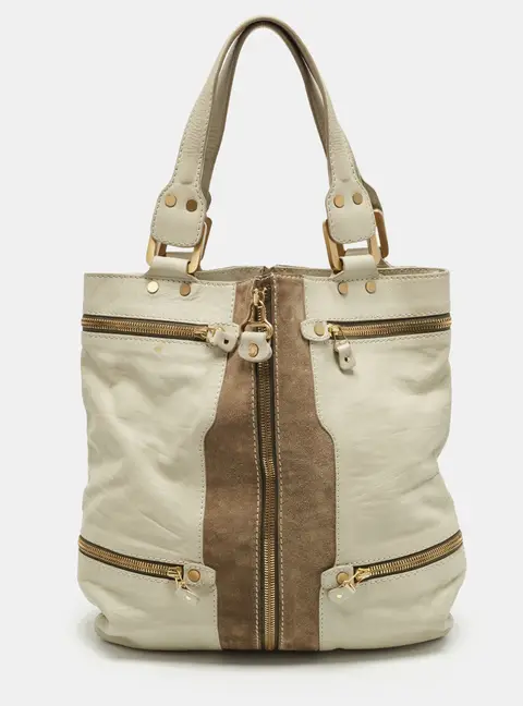 Jimmy Choo Mona Large Grey/Green Leather and Suede Tote