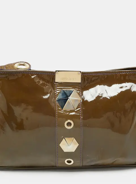 Jimmy Choo Zulu Studded Green Patent Leather Clutch