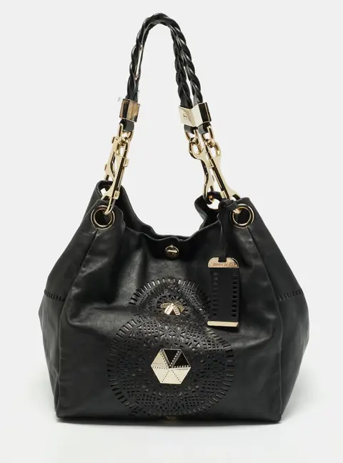 Jimmy Choo Lohla Black Cut Out Leather Hobo