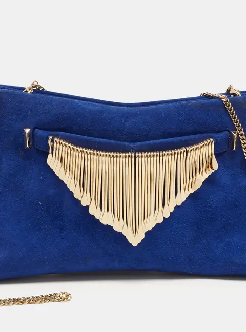 Jimmy Choo Venus Embellished Blue Alcantara Chain Clutch