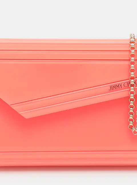 Jimmy Choo Candy Coral/Pink Acrylic and Suede Chain Clutch