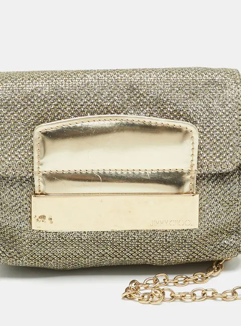 Jimmy Choo Caro Gold Glitter and Patent Leather Chain Crossbody Bag