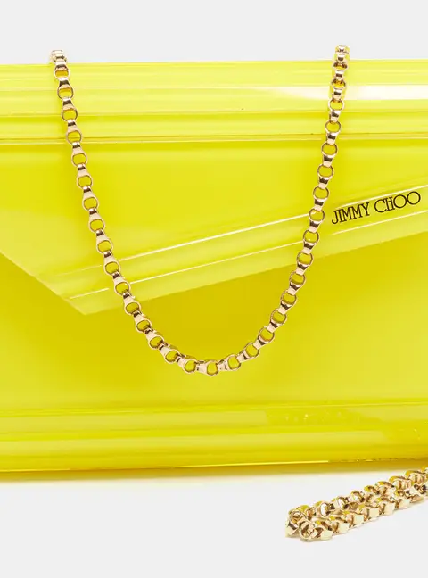 Jimmy Choo Candy Yellow Acrylic and Suede Chain Clutch