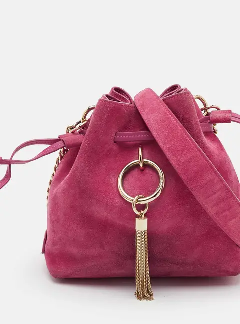 Jimmy Choo Callie Pink Leather and Suede Drawstring Bucket Bag