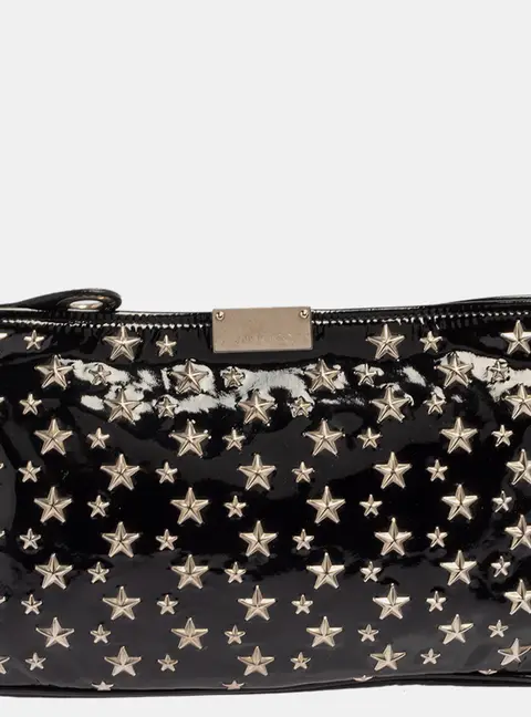 Jimmy Choo Black Patent Leather Star Studded Clutch