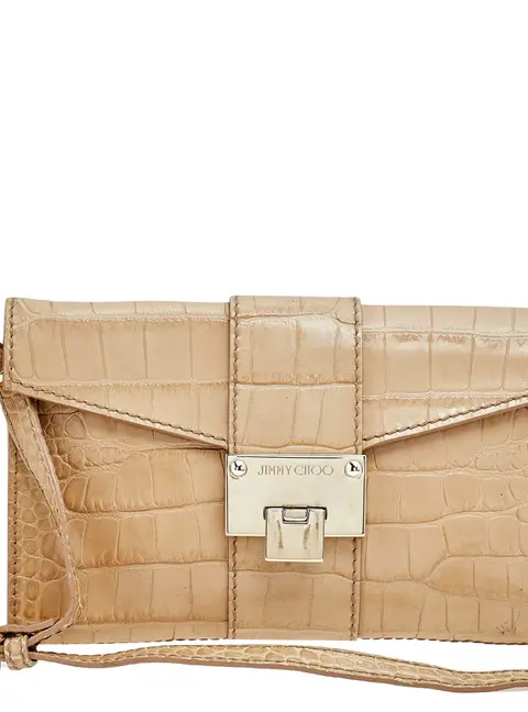 Jimmy Choo Beige Croc Embossed Leather Wristlet