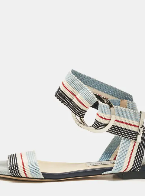 Jimmy Choo Multicolor Canvas Ankle Strap Sandals Size 37