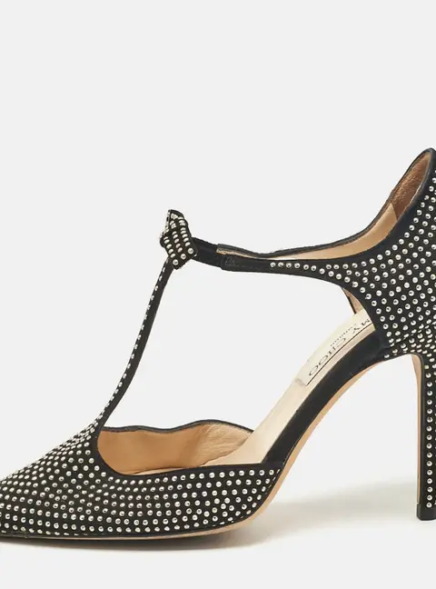 Jimmy Choo Black Studded Suede Talan Bow Pumps Size 37