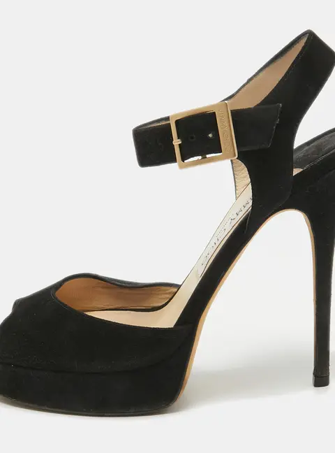 Jimmy Choo Black Suede Platform Ankle Strap Sandals Size 39