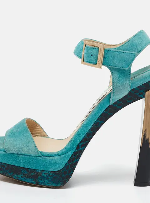 Jimmy Choo Blue Suede Dora Ankle Strap Sandals Size 37.5