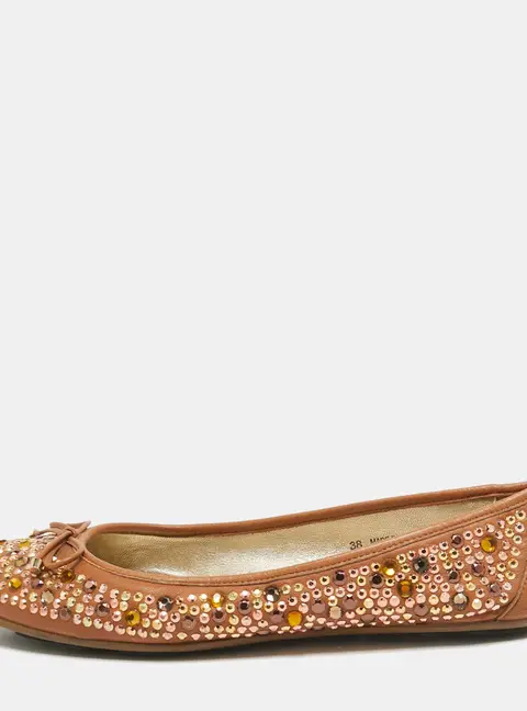 Jimmy Choo Brown Leather Crystal Embellished Ballet Flats Size 38