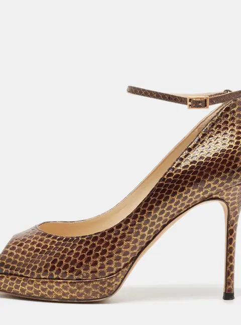 Jimmy Choo Brown Python Leather Peep Toe Pumps Size 39.5