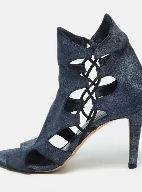 Jimmy Choo Blue Denim Fabric Cutout Gladiator Sandals Size 39