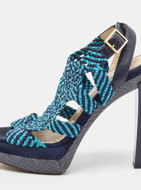 Jimmy Choo Two Tone Woven Leather and Python Ankle Strap Sandals Size 39