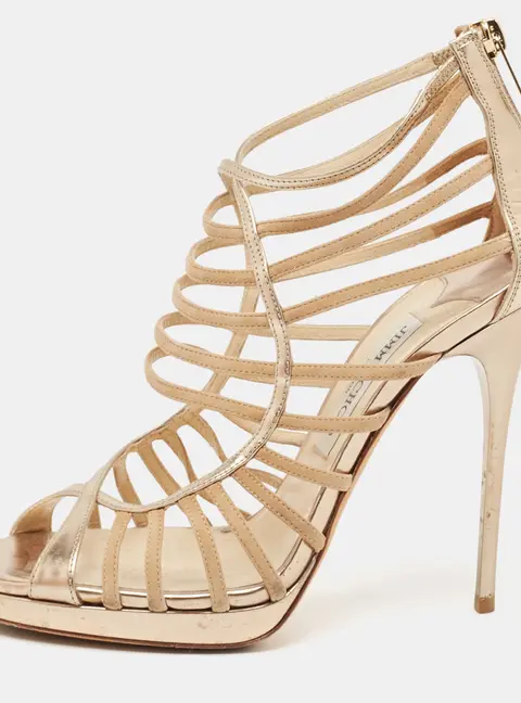 Jimmy Choo Beige Suede and Leather Dani Cut Out Sandals Size 39