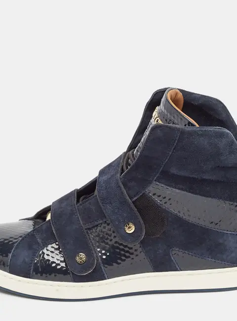 Jimmy Choo Navy Blue Suede and Patent Yazz High Top Sneakers Size 36.5