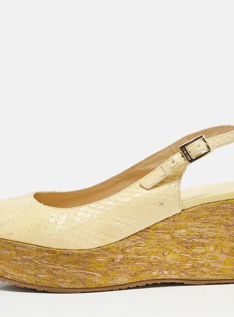 Jimmy Choo Yellow Snakeskin Leather Wedge Sandals Size 37