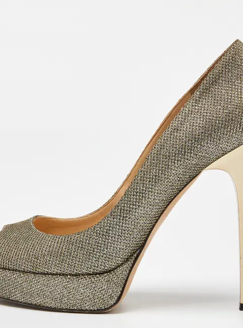Jimmy Choo Gold/Silver Glitter Fabric Dahlia Platform Pumps Size 39.5