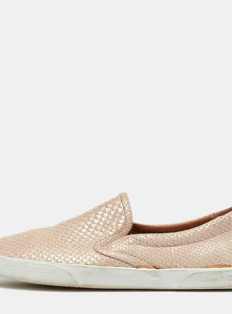 Jimmy Choo Beige Python Embossed Leather Slip On Sneakers Size 35