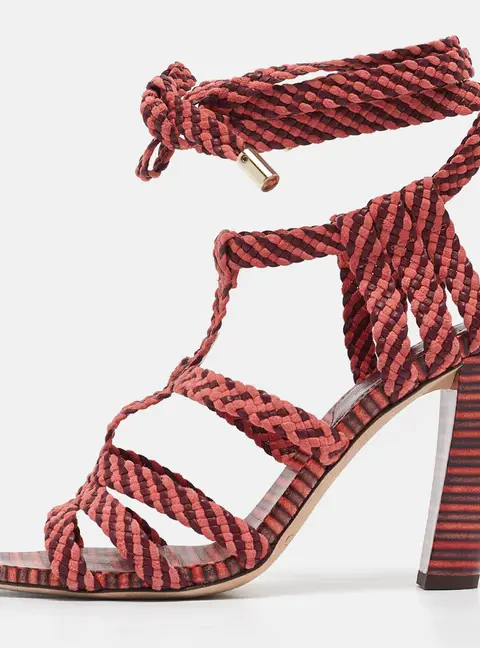 Jimmy Choo Two Tone Woven Suede and Leather Ankle Tie Sandals Size 37