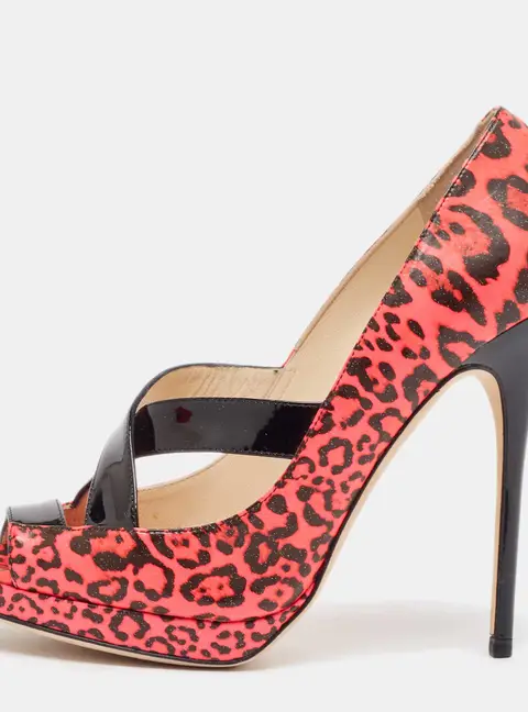 Jimmy Choo Pink Patent Leather Gesture Peep Toe Pumps Size 38.5
