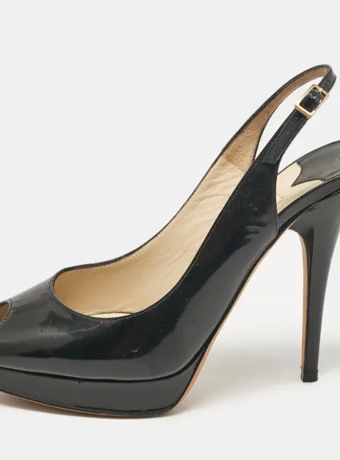 Jimmy Choo Black Patent Leather Nova Peep Toe Pumps Size 36.5